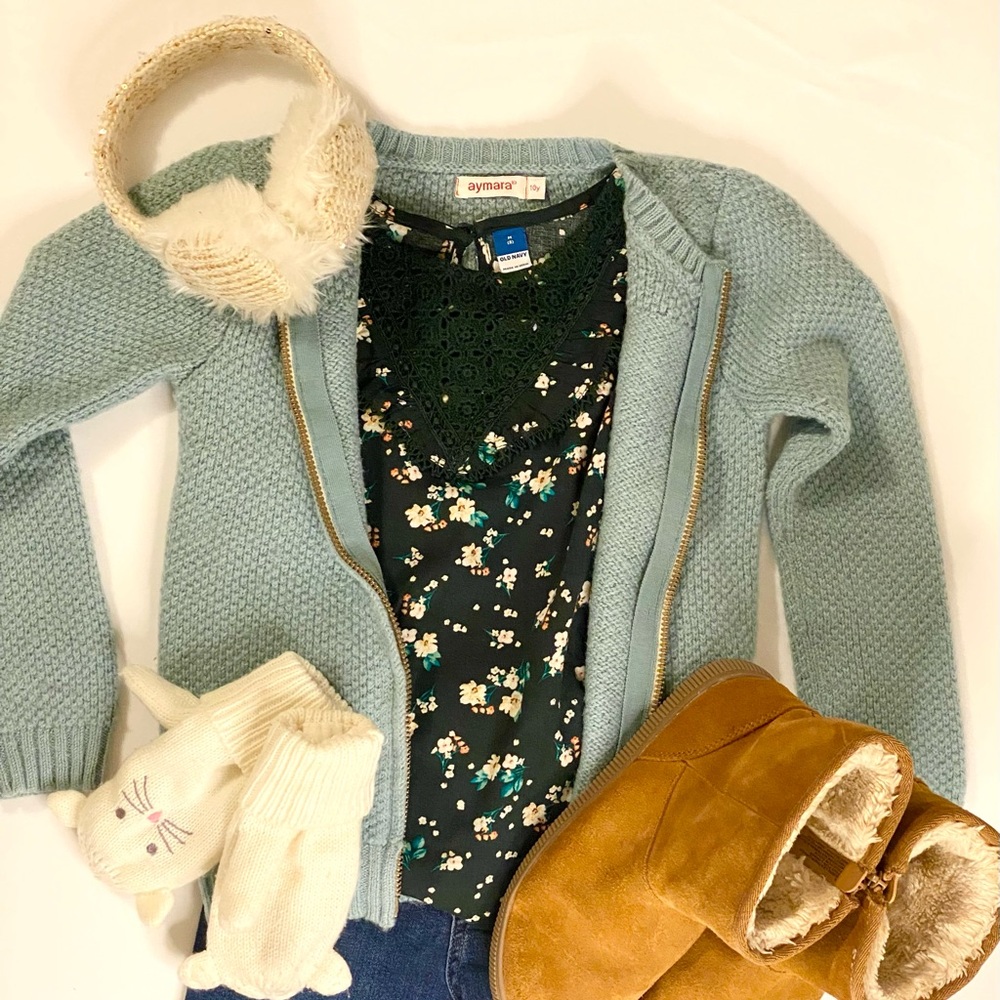 AYMARA Kids Cozycore Boutique Turquoise Alpaca Wool Sweater - Picture 3 of 9